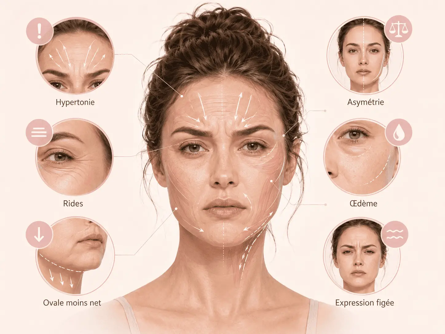 Infographie m&eacute;dicale des signes du vieillissement facial