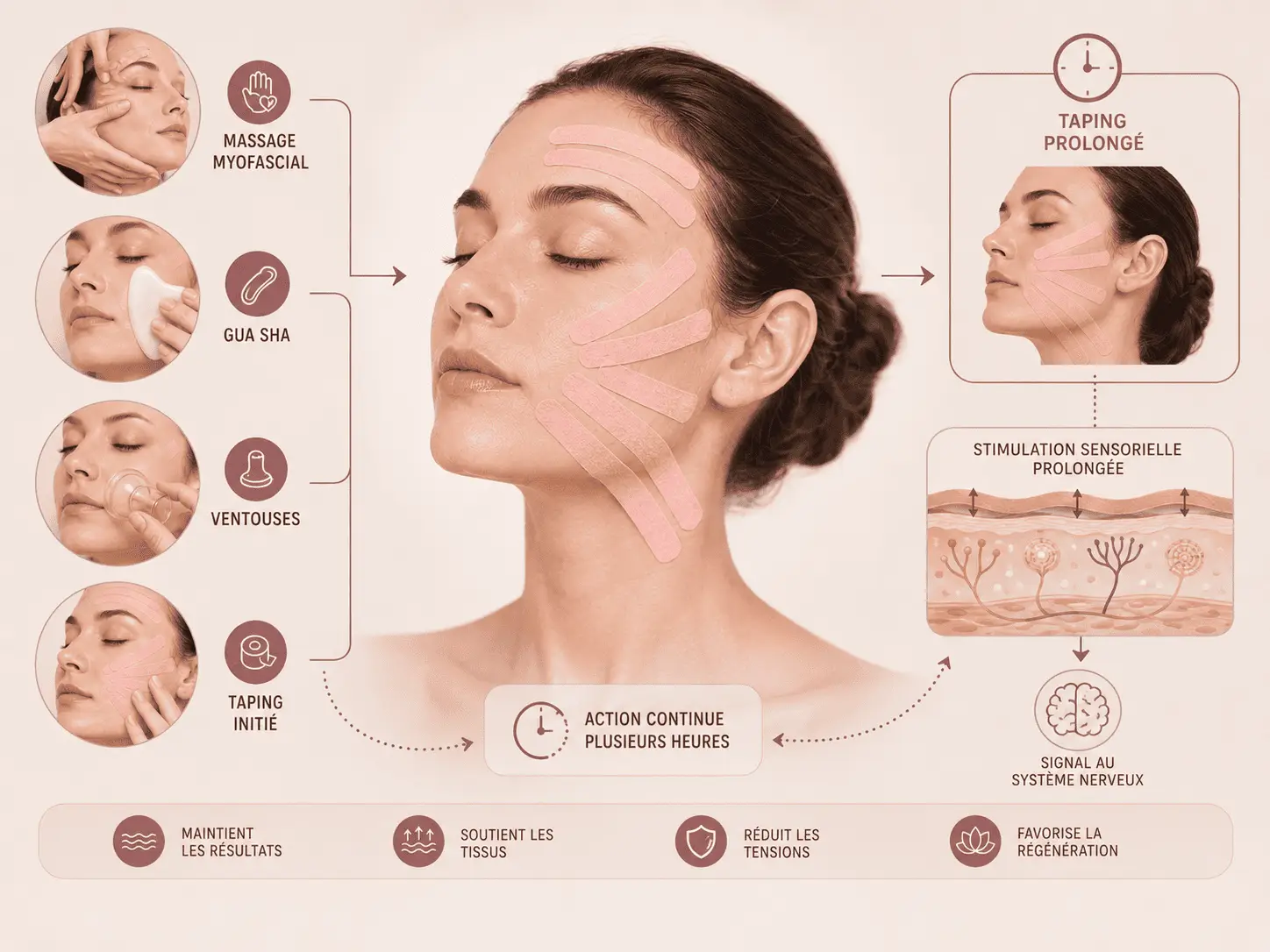 Infographie beauté : taping facial prolongé
