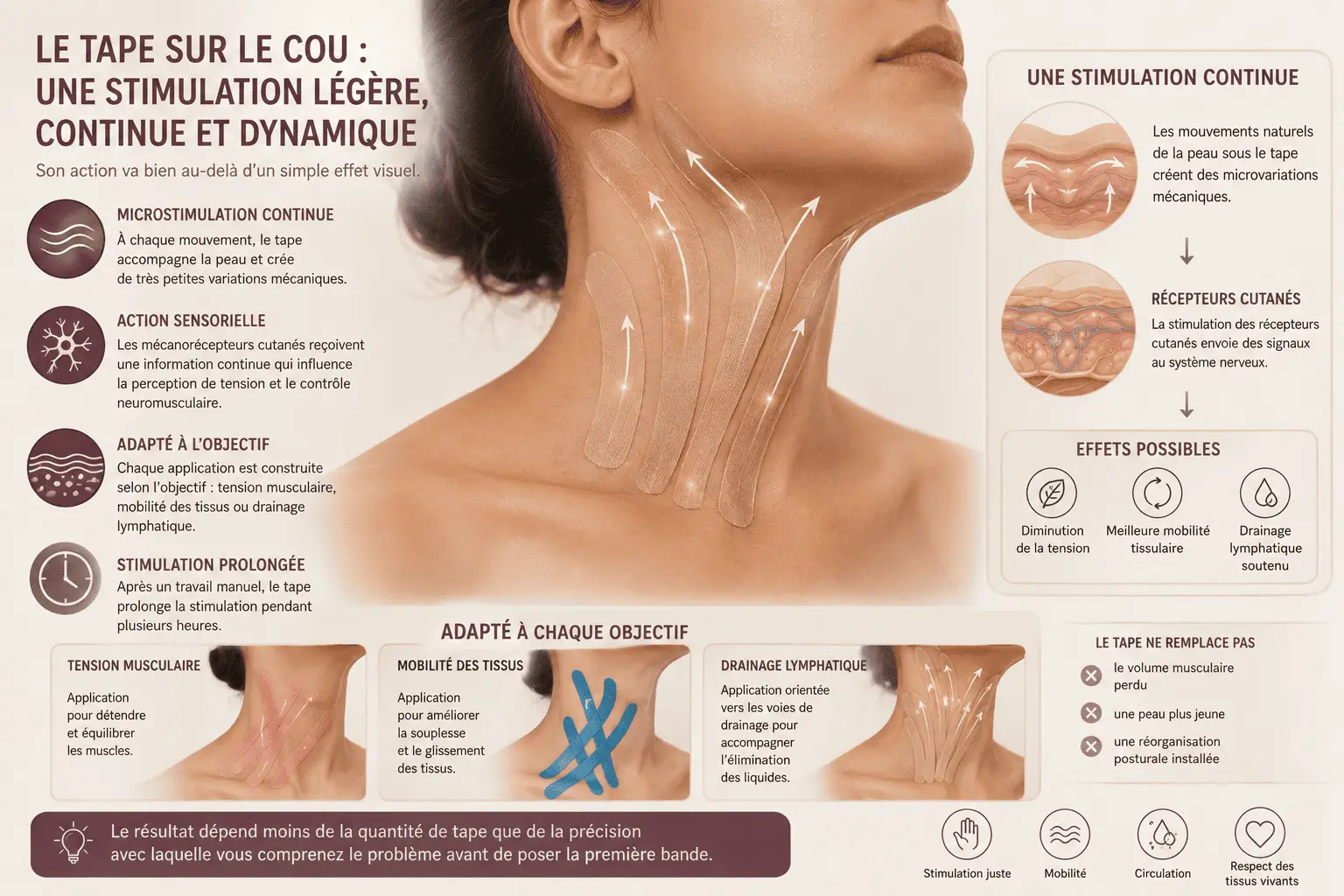 Infographie m&eacute;dicale : stimulation du cou par tape