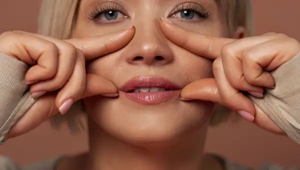 femme pratiquant le yoga du visage 