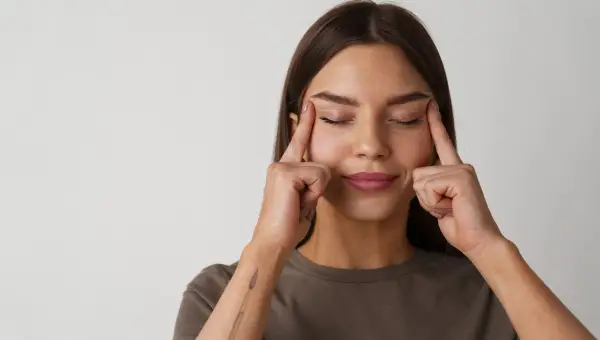 jeune femme pratiquant le yoga du visage biom&eacute;canique 