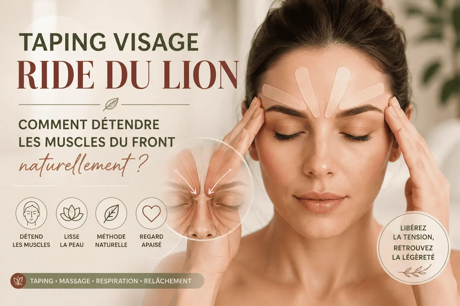 Taping visage ride du lion : comment d&eacute;tendre les muscles du front naturellement ?